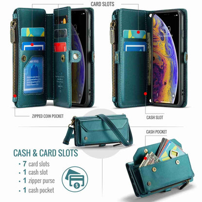 For iPhone XS / X CaseMe C36 Card Slots Zipper Wallet RFID Anti-theft Leather Phone Case(Blue-green) - More iPhone Cases by CaseMe | Online Shopping UK | buy2fix