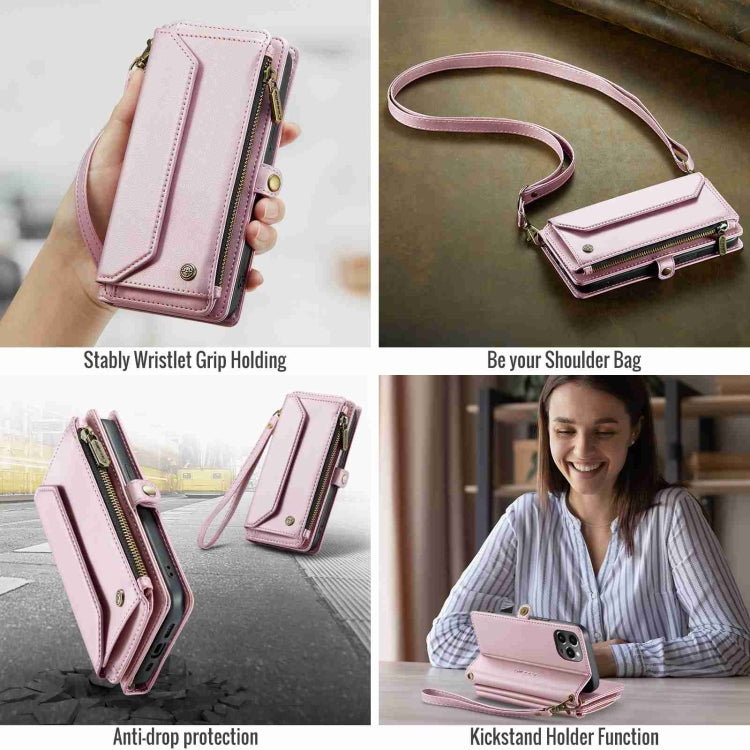 For iPhone 12 Pro CaseMe C36 Card Slots Zipper Wallet RFID Anti-theft Leather Phone Case(Pink) - iPhone 12 / 12 Pro Cases by CaseMe | Online Shopping UK | buy2fix