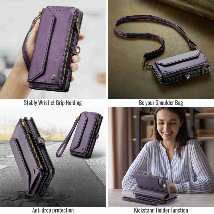 For iPhone 15 Plus CaseMe C36 Card Slots Zipper Wallet RFID Anti-theft Leather Phone Case(Purple) - iPhone 15 Plus Cases by CaseMe | Online Shopping UK | buy2fix