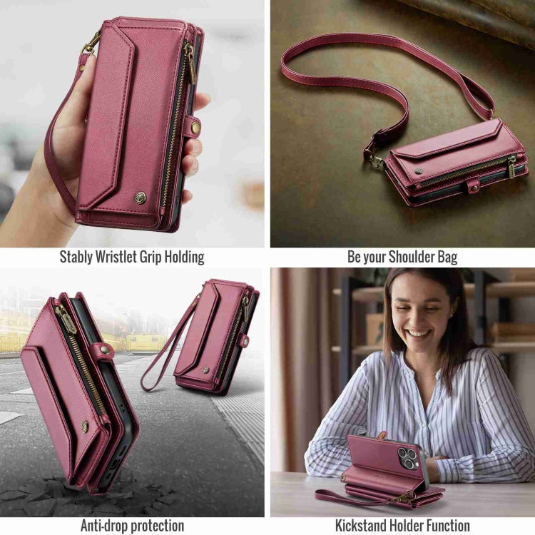 For iPhone 15 Pro CaseMe C36 Card Slots Zipper Wallet RFID Anti-theft Leather Phone Case(Wine Red) - iPhone 15 Pro Cases by CaseMe | Online Shopping UK | buy2fix