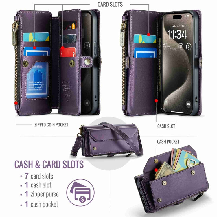 For iPhone 15 Pro Max CaseMe C36 Card Slots Zipper Wallet RFID Anti-theft Leather Phone Case(Purple) - iPhone 15 Pro Max Cases by CaseMe | Online Shopping UK | buy2fix