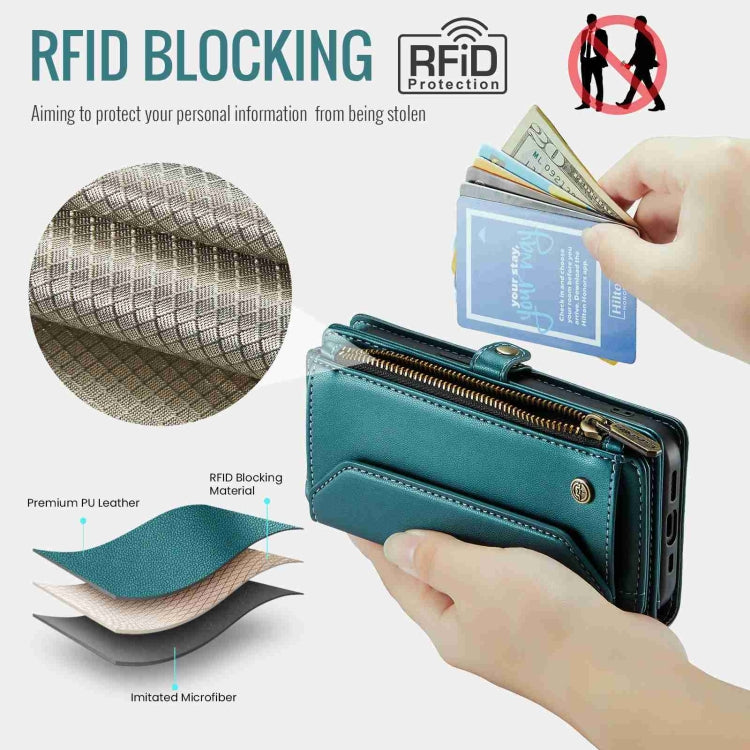 For iPhone 15 Pro Max CaseMe C36 Card Slots Zipper Wallet RFID Anti-theft Leather Phone Case(Blue-green) - iPhone 15 Pro Max Cases by CaseMe | Online Shopping UK | buy2fix