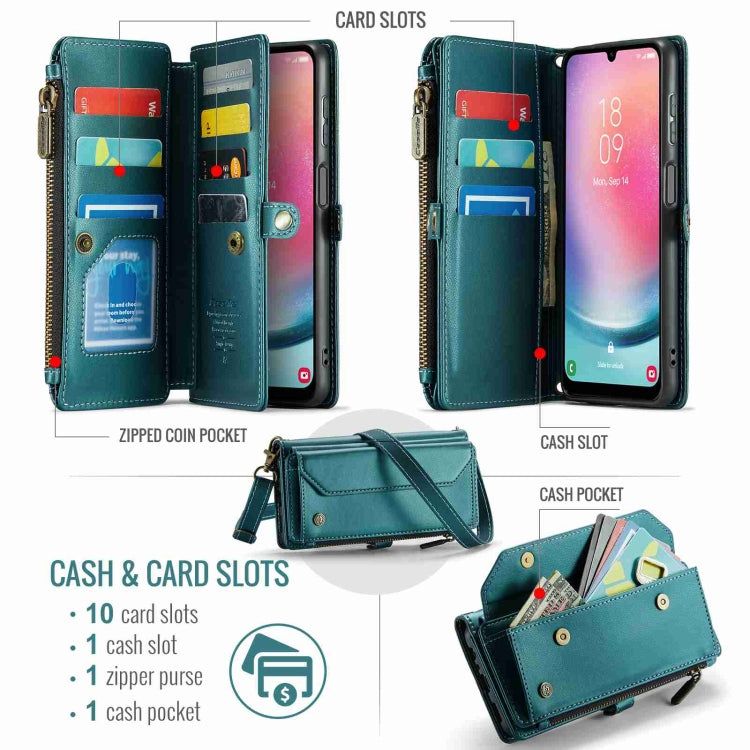 For Samsung Galaxy A24 CaseMe C36 Card Slots Zipper Wallet RFID Anti-theft Leather Phone Case(Blue-green) - Galaxy Phone Cases by CaseMe | Online Shopping UK | buy2fix