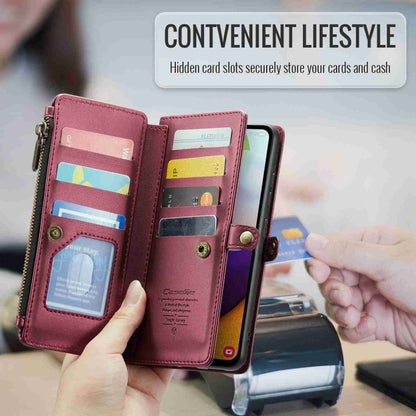 For Samsung Galaxy A52 / A52s 5G CaseMe C36 Card Slots Zipper Wallet RFID Anti-theft Leather Phone Case(Wine Red) - Galaxy Phone Cases by CaseMe | Online Shopping UK | buy2fix