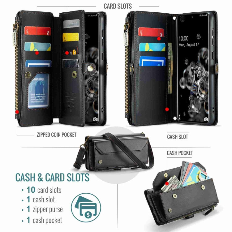 For Samsung Galaxy S20 Ultra CaseMe C36 Card Slots Zipper Wallet RFID Anti-theft Leather Phone Case(Black) - Galaxy Phone Cases by CaseMe | Online Shopping UK | buy2fix