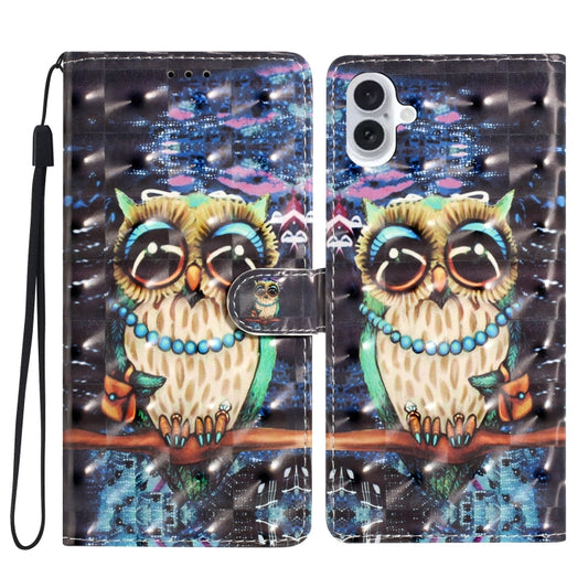 For iPhone 16 Plus 3D Pattern Leather Phone Case(Big-eyed owl) - iPhone 16 Plus Cases by buy2fix | Online Shopping UK | buy2fix