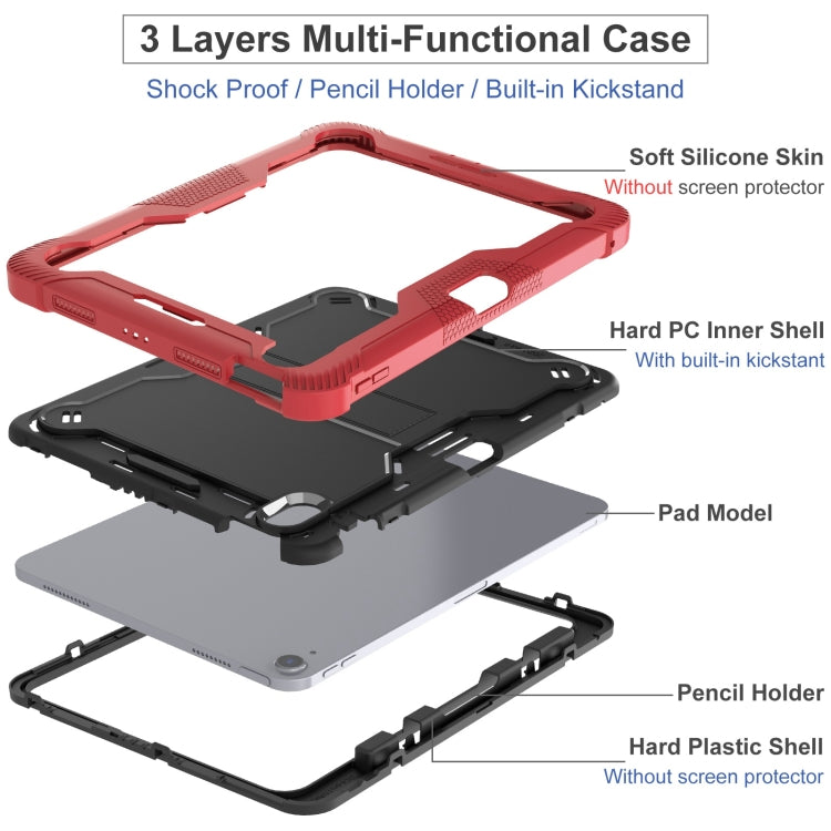 For iPad Air 11 2024 / Air 2022 10.9 Shockproof Silicone Hybrid PC Tablet Case with Holder(Black + Red) - iPad Air 11 2025 / 2024 Cases by buy2fix | Online Shopping UK | buy2fix