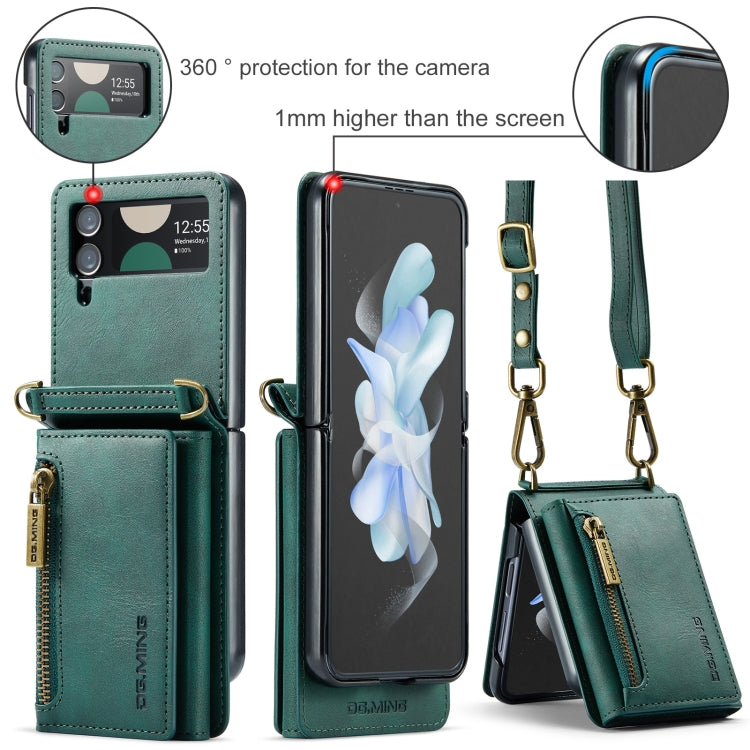 For Samsung Galaxy Z Flip3 5G DG.MING M5 Series Zip RFID Multi Card Detachable Leather Phone Case with Long Lanyard(Green) - Galaxy Phone Cases by DG.MING | Online Shopping UK | buy2fix