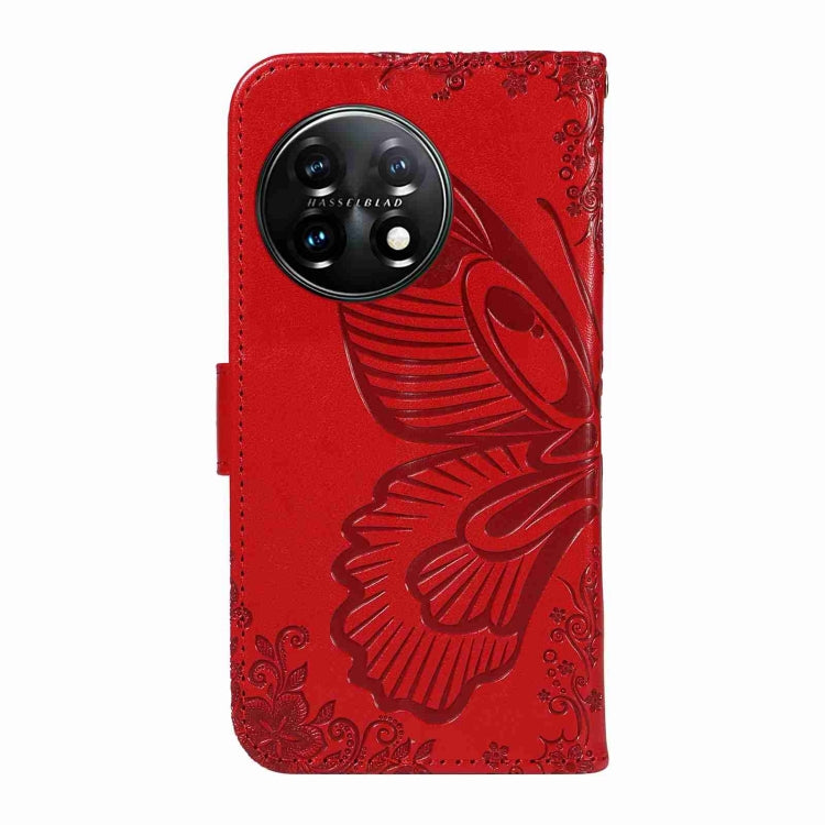 For OnePlus 11 5G Swallowtail Butterfly Embossed Leather Phone Case(Red) - OnePlus Cases by buy2fix | Online Shopping UK | buy2fix