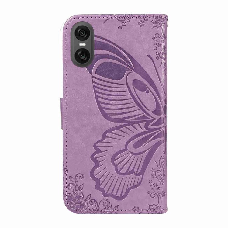 For Sony Xperia 10 VI 2024 Swallowtail Butterfly Embossed Leather Phone Case(Purple) - Sony Cases by buy2fix | Online Shopping UK | buy2fix