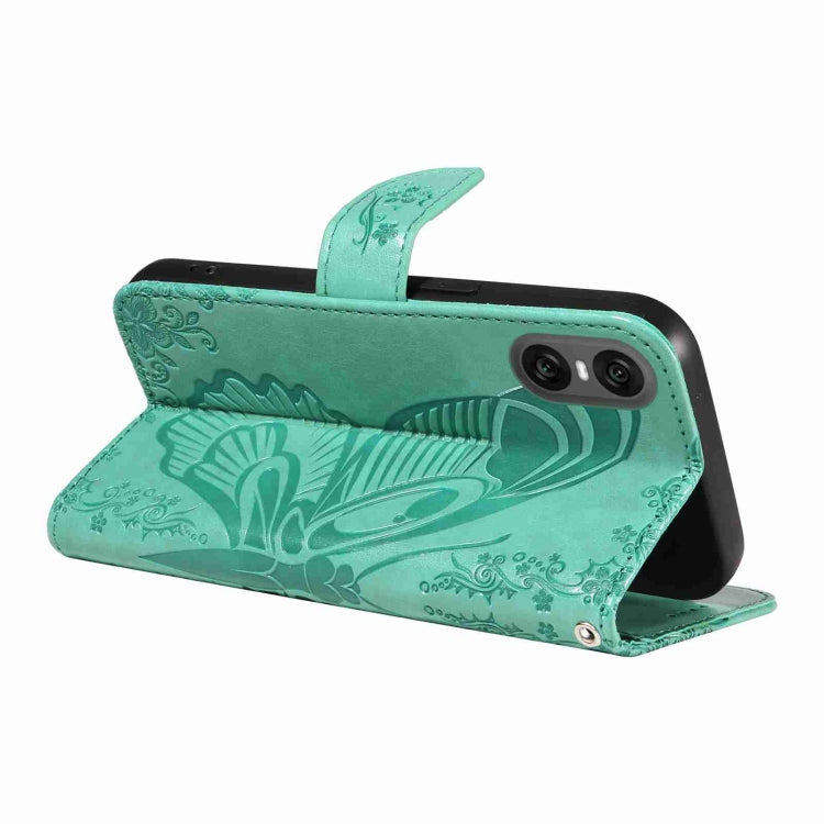 For Sony Xperia 10 VI 2024 Swallowtail Butterfly Embossed Leather Phone Case(Green) - Sony Cases by buy2fix | Online Shopping UK | buy2fix