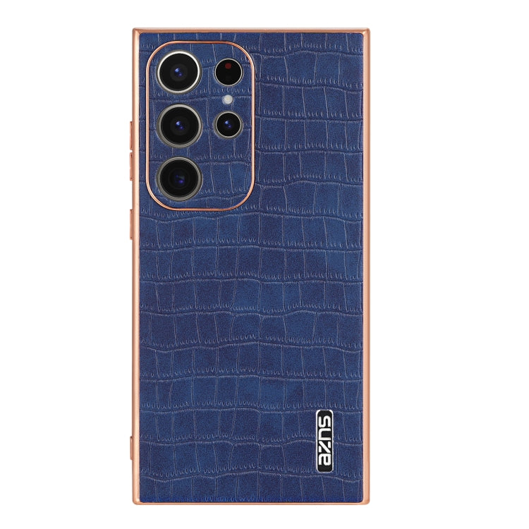 For Samsung Galaxy S24 Ultra 5G AZNS Electroplated Frame Crocodile Texture Full Coverage Phone Case(Blue) - Galaxy S24 Ultra 5G Cases by AZNS | Online Shopping UK | buy2fix