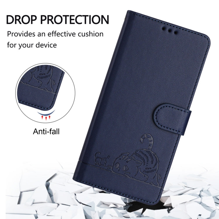 For Blackview Shark 8 Cat Rat Embossed Pattern RFID Leather Phone Case with Lanyard(Blue) - More Brand by buy2fix | Online Shopping UK | buy2fix