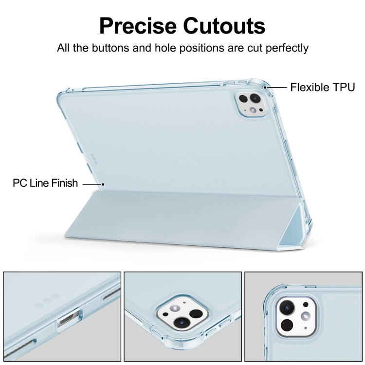 For iPad Pro 11 2024 Tri-fold Holder TPU Cover Frosted Leather Smart Tablet Case withh Pen Slot(Sky Blue) - iPad Pro 11 2024 Cases by buy2fix | Online Shopping UK | buy2fix