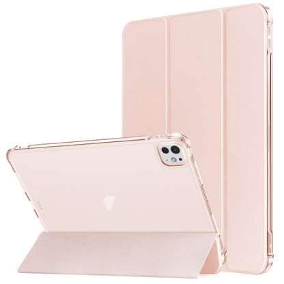 For iPad Pro 11 2024 Tri-fold Holder TPU Cover Frosted Leather Smart Tablet Case withh Pen Slot(Rose Gold) - iPad Pro 11 2024 Cases by buy2fix | Online Shopping UK | buy2fix