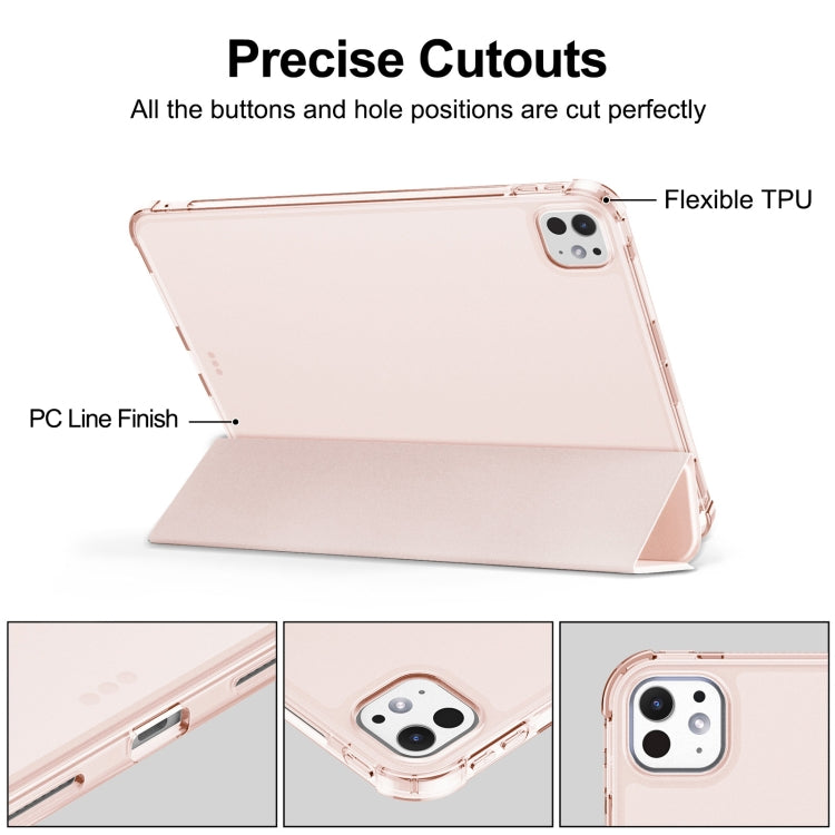 For iPad Pro 11 2024 Tri-fold Holder TPU Cover Frosted Leather Smart Tablet Case withh Pen Slot(Rose Gold) - iPad Pro 11 2024 Cases by buy2fix | Online Shopping UK | buy2fix