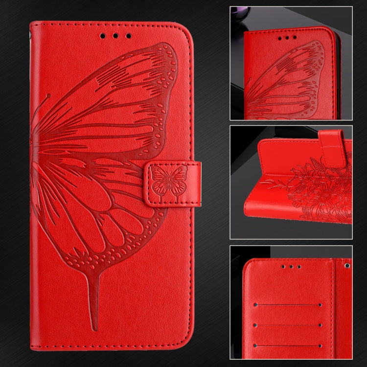 For Blackview Color 8 Embossed Butterfly Leather Phone Case(Red) - More Brand by buy2fix | Online Shopping UK | buy2fix