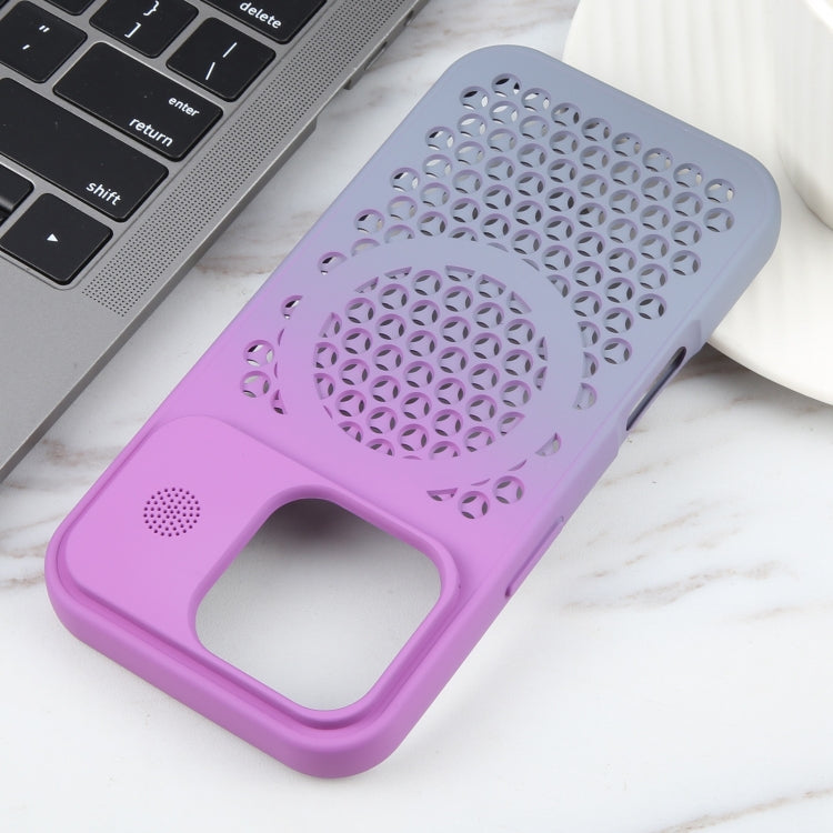 For iPhone 16 Pro Gradient Color Honeycomb Aromatherapy MagSafe Phone Case(Purple Grey) - iPhone 16 Pro Cases by buy2fix | Online Shopping UK | buy2fix