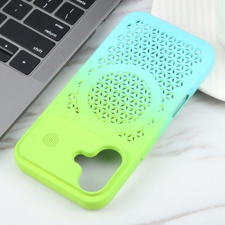 For iPhone 16 Plus Gradient Color Honeycomb Aromatherapy MagSafe Phone Case(Green Blue) - iPhone 16 Plus Cases by buy2fix | Online Shopping UK | buy2fix