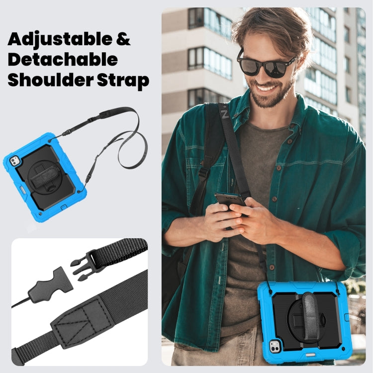 For iPad Pro 11 2024 Silicone Hybrid PC Tablet Case with Shoulder Strap(Black + Light Blue) - iPad Pro 11 2024 Cases by buy2fix | Online Shopping UK | buy2fix