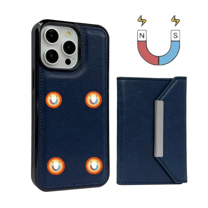 For iPhone 16 Pro Max Solid Color Metal Buckle Card Slots Bag Phone Case(Blue) - iPhone 16 Pro Max Cases by buy2fix | Online Shopping UK | buy2fix