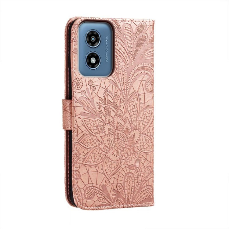For Motorola Moto G Play 2024 Lace Flower Embossing Flip Leather Phone Case(Rose Gold) - Motorola Cases by buy2fix | Online Shopping UK | buy2fix