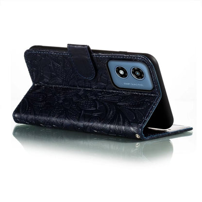 For Motorola Moto G Play 2024 Lace Flower Embossing Flip Leather Phone Case(Dark Blue) - Motorola Cases by buy2fix | Online Shopping UK | buy2fix