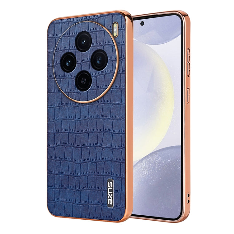 For vivo X100 5G AZNS Electroplated Frame Crocodile Texture Full Coverage Phone Case(Blue) - vivo Cases by AZNS | Online Shopping UK | buy2fix