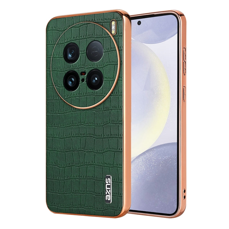 For vivo X100 Ultra AZNS Electroplated Frame Crocodile Texture Full Coverage Phone Case(Green) - vivo Cases by AZNS | Online Shopping UK | buy2fix