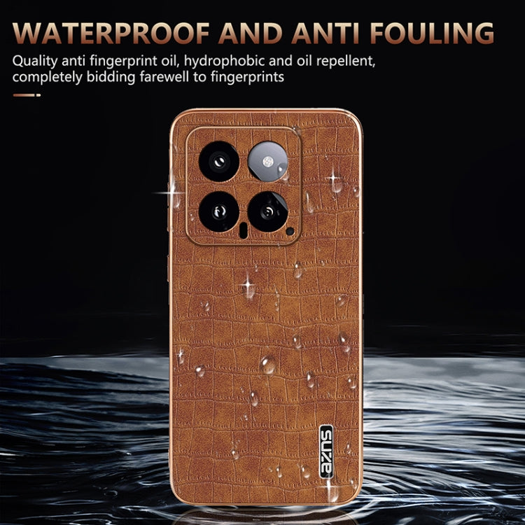 For Xiaomi 14 AZNS Electroplated Frame Crocodile Texture Full Coverage Phone Case(Brown) - 14 Cases by AZNS | Online Shopping UK | buy2fix