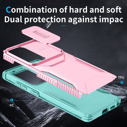 For Samsung Galaxy S25 Ultra 5G Sliding Camshield Phone Case(Pink + Grey Green) - Galaxy S25 Ultra 5G Cases by buy2fix | Online Shopping UK | buy2fix