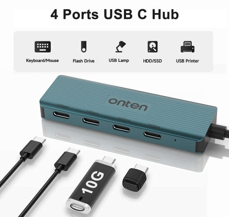 Onten UC620 10Gbps USB-C / Type-C to USB 3.2 Gen2 4 in 1 Multi-function HUB Docking Station, Length:13cm(Green) - USB HUB by Onten | Online Shopping UK | buy2fix