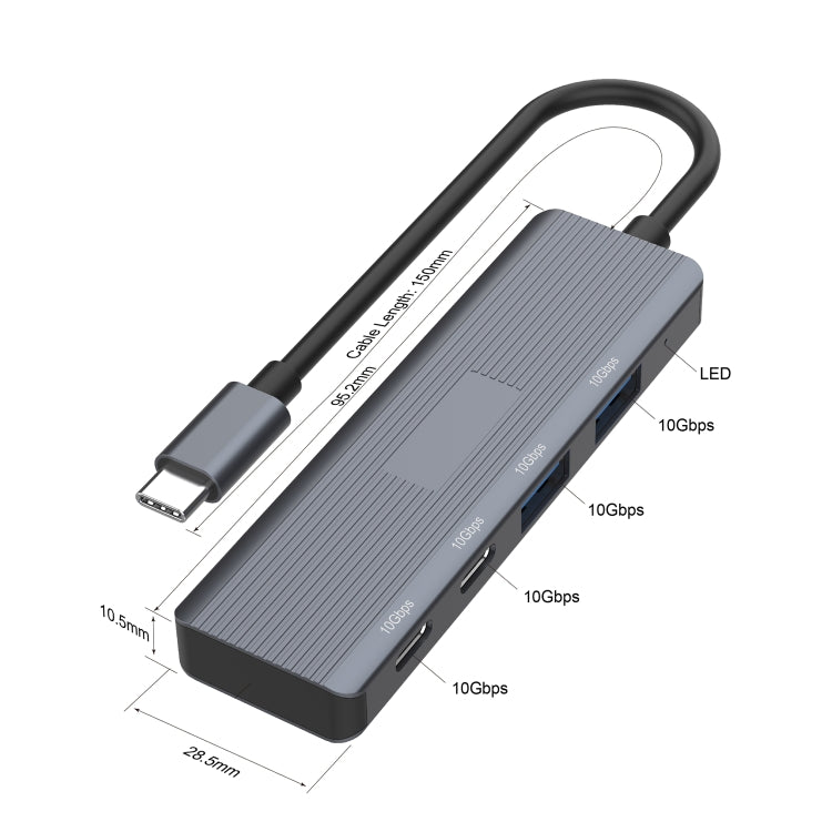 Onten UC622 10Gbps USB-C / Type-C to 2 x USB + 2 x USB-C / Type-C 4 in 1 HUB Docking Station, Length:1.5m(Grey) - USB HUB by Onten | Online Shopping UK | buy2fix