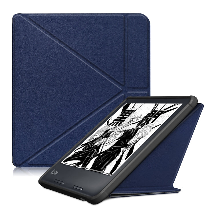 For Kobo Libra Colour 2024 Solid Color Deformation TPU Leather Smart Tablet Case(Dark Blue) - Others by buy2fix | Online Shopping UK | buy2fix