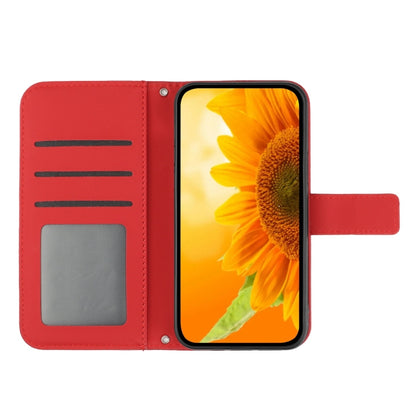 For Samsung Galaxy S25+ 5G Skin Feel Sun Flower Embossed Flip Leather Phone Case with Lanyard(Red) - Galaxy S25+ 5G Cases by buy2fix | Online Shopping UK | buy2fix