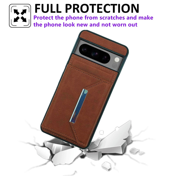 For Google Pixel 9 Pro XL Solid Color Metal Buckle Card Slots Bag Phone Case(Brown) - Google Cases by buy2fix | Online Shopping UK | buy2fix