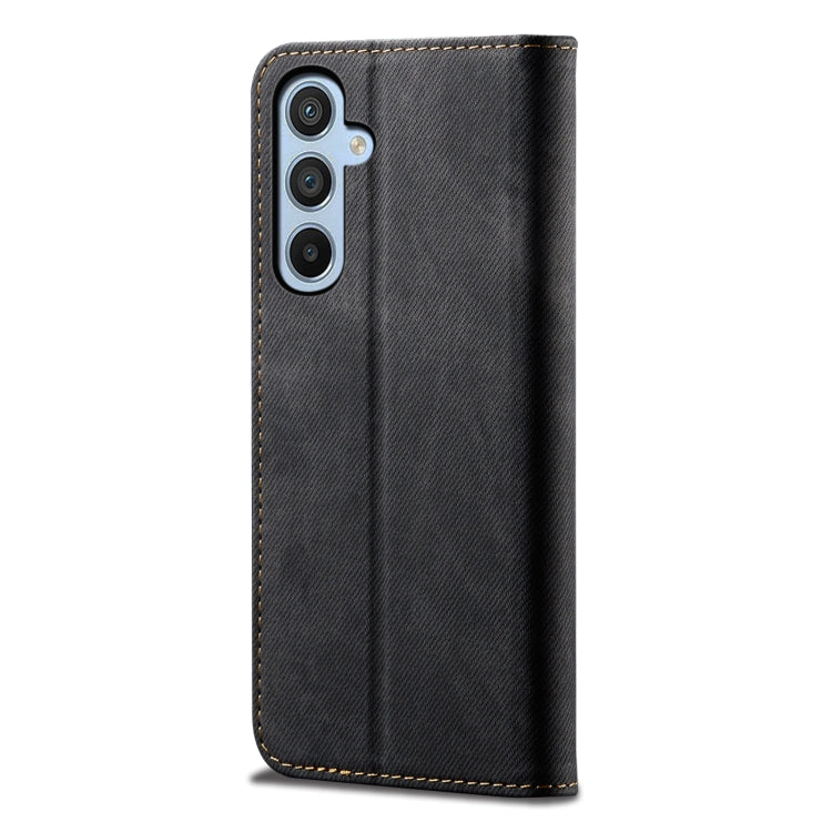 For Samsung Galaxy S25+ 5G Denim Texture Casual Style Horizontal Flip Leather Case(Black) - Galaxy S25+ 5G Cases by buy2fix | Online Shopping UK | buy2fix