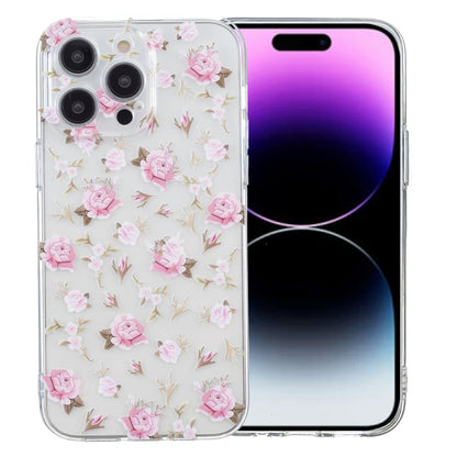 For iPhone 16 Pro Colored Drawing Pattern Transparent TPU Phone Case(Pink Floral) - iPhone 16 Pro Cases by buy2fix | Online Shopping UK | buy2fix