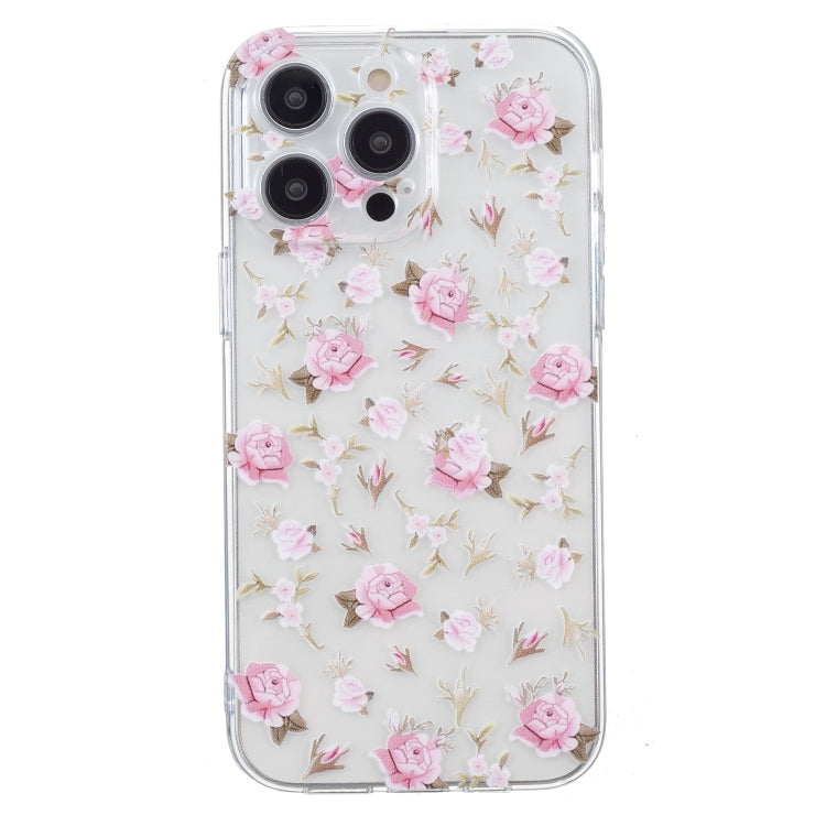 For iPhone 16 Pro Colored Drawing Pattern Transparent TPU Phone Case(Pink Floral) - iPhone 16 Pro Cases by buy2fix | Online Shopping UK | buy2fix