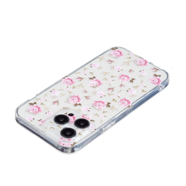 For iPhone 16 Pro Colored Drawing Pattern Transparent TPU Phone Case(Pink Floral) - iPhone 16 Pro Cases by buy2fix | Online Shopping UK | buy2fix