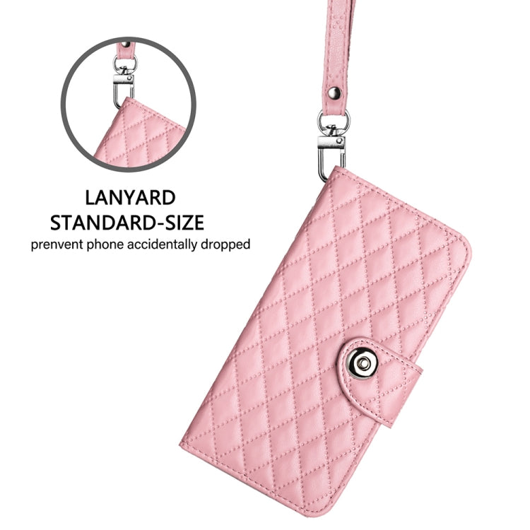 For Blackview A52 Rhombic Texture Flip Leather Phone Case with Lanyard(Pink) - More Brand by buy2fix | Online Shopping UK | buy2fix