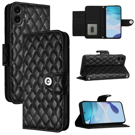 For Nothing CMF Phone 1 Rhombic Texture Flip Leather Phone Case with Lanyard(Black) - More Brand by buy2fix | Online Shopping UK | buy2fix