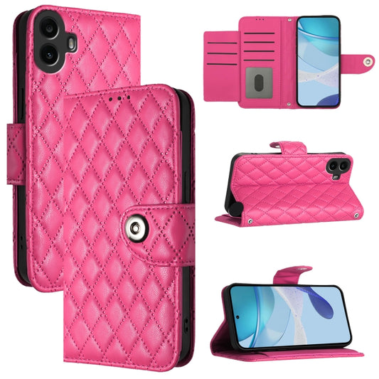 For Nothing CMF Phone 1 Rhombic Texture Flip Leather Phone Case with Lanyard(Rose Red) - More Brand by buy2fix | Online Shopping UK | buy2fix