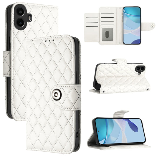 For Nothing CMF Phone 1 Rhombic Texture Flip Leather Phone Case with Lanyard(White) - More Brand by buy2fix | Online Shopping UK | buy2fix