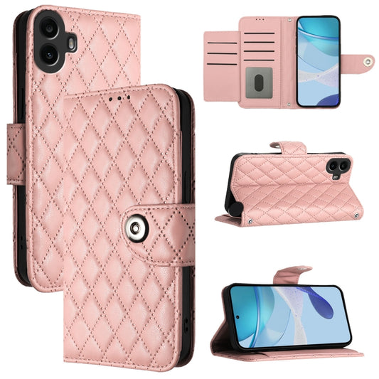 For Nothing CMF Phone 1 Rhombic Texture Flip Leather Phone Case with Lanyard(Coral Pink) - More Brand by buy2fix | Online Shopping UK | buy2fix