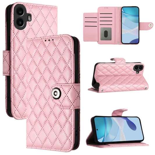 For Nothing CMF Phone 1 Rhombic Texture Flip Leather Phone Case with Lanyard(Pink) - More Brand by buy2fix | Online Shopping UK | buy2fix