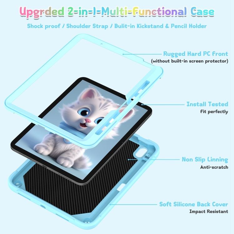 For iPad Air 11 2024 Cat Holder Silicone Hybrid PC Tablet Case with Strap(Sky Blue) - iPad Air 11 2024 Cases by buy2fix | Online Shopping UK | buy2fix