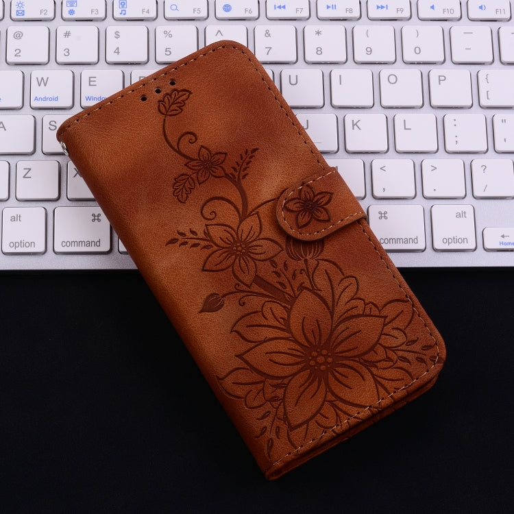 For Xiaomi Redmi K70 / K70 Pro Lily Embossed Leather Phone Case(Brown) - K70 Cases by buy2fix | Online Shopping UK | buy2fix