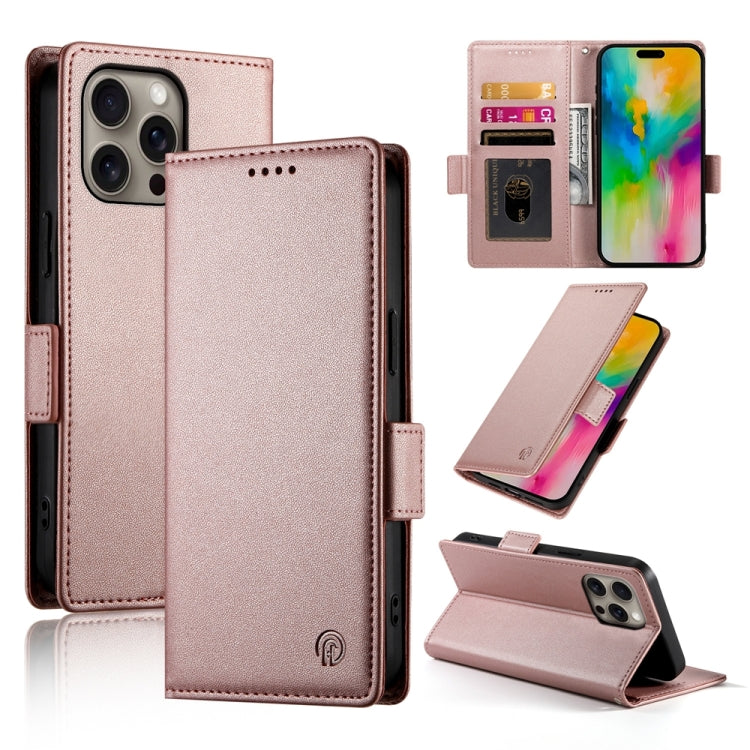 For iPhone 16 Pro Max Side Buckle Magnetic Frosted Leather Phone Case(Rose Gold) - iPhone 16 Pro Max Cases by buy2fix | Online Shopping UK | buy2fix