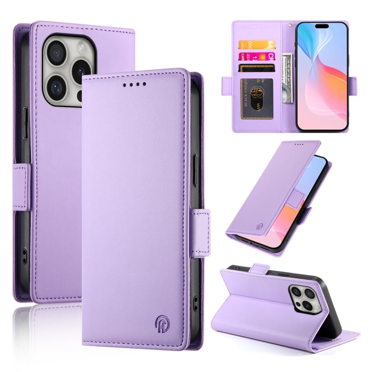 For iPhone 16 Pro Side Buckle Magnetic Frosted Leather Phone Case(Purple) - iPhone 16 Pro Cases by buy2fix | Online Shopping UK | buy2fix